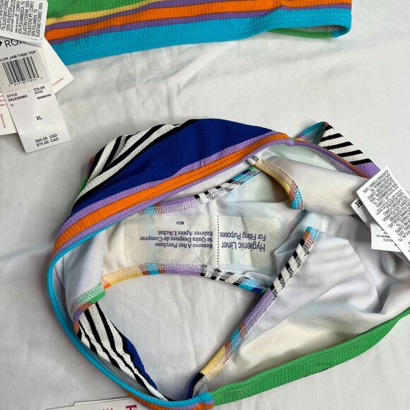 Roxy Womens Color Jam Striped Tank Top & Hipster Bikini Beach Swim Set XL - Picture 11 of 11